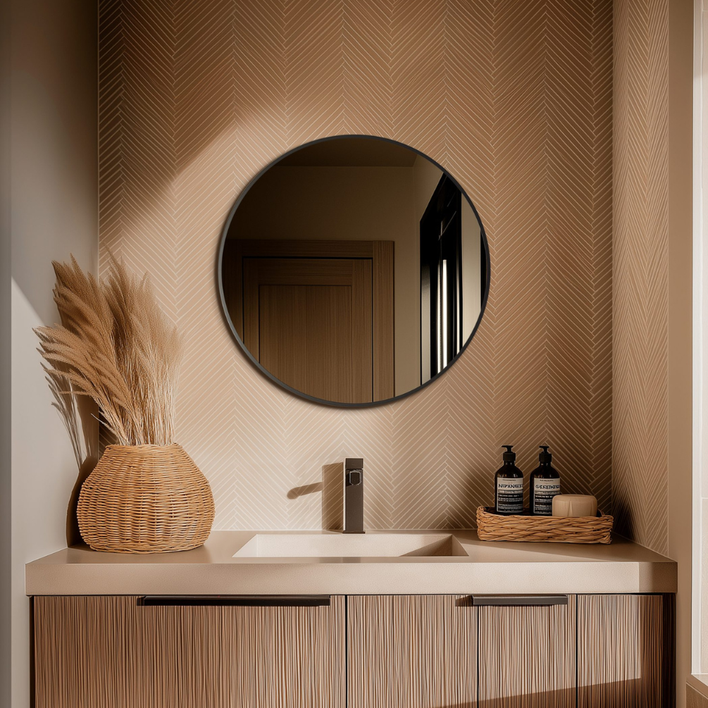 Origins Living Docklands 600mm Gunmetal Round Mirror Lifestyle Image